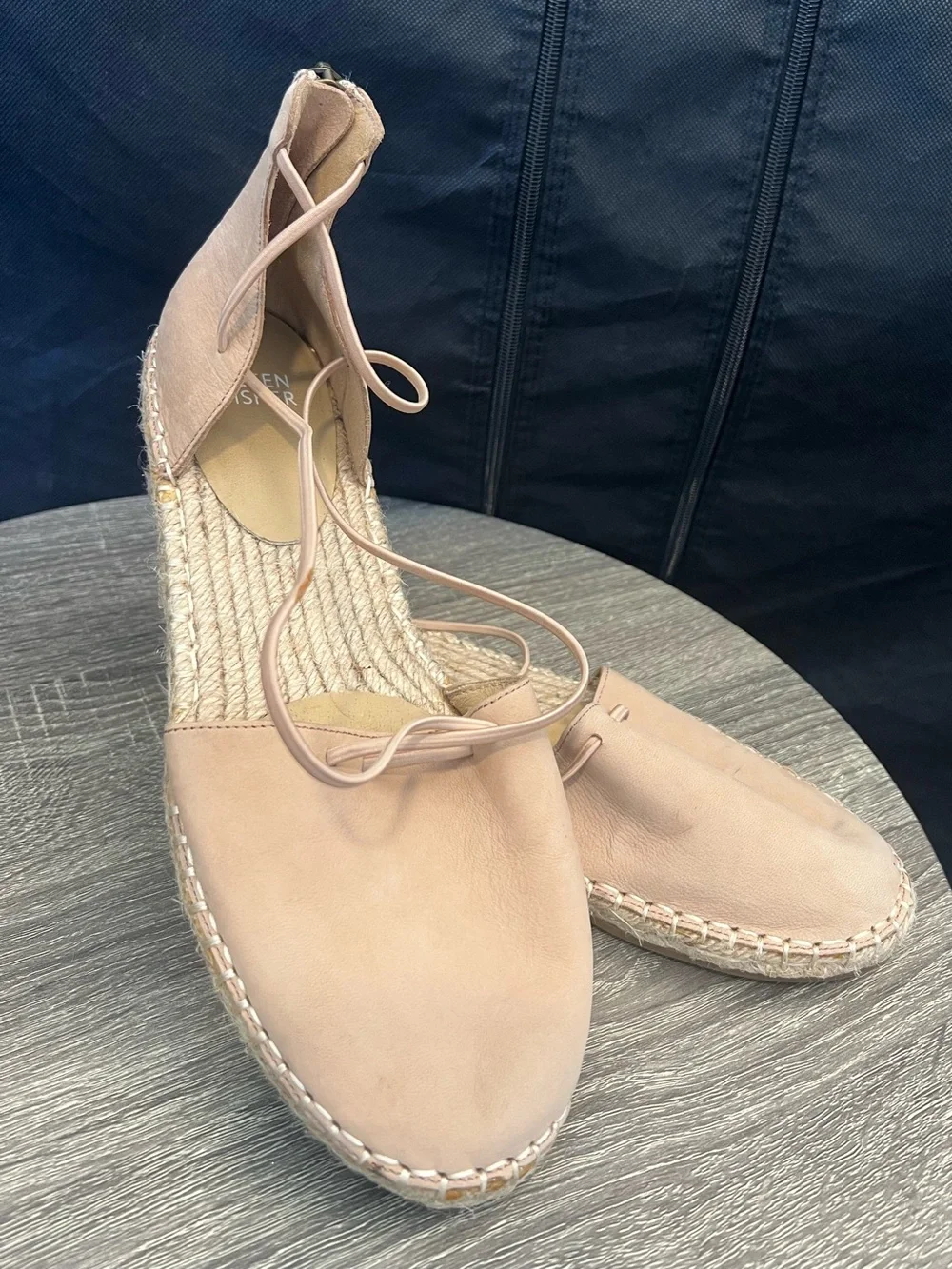 Eileen Fisher Lee D'Orsay Flat Espadrille Sandals Tan Leather- Size 9